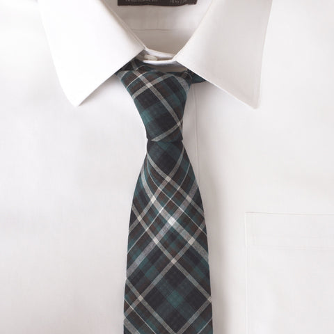 Cotton Green & Black Plaid  Tie